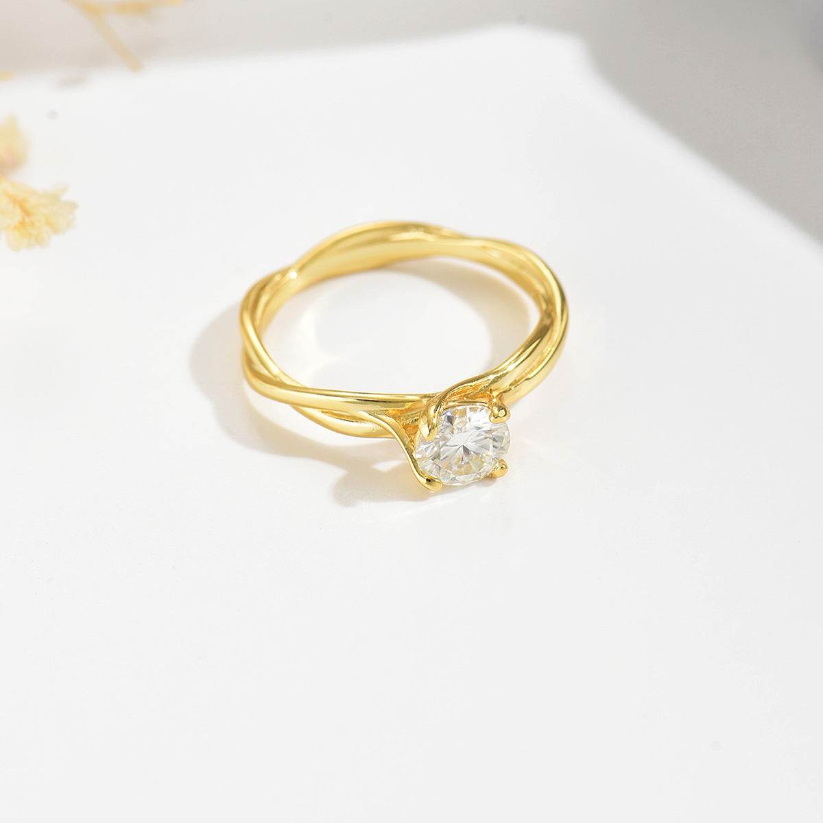 S925 Silver Gold Moissanite Double Ring Light Luxury Engagement Ring - MOWTE