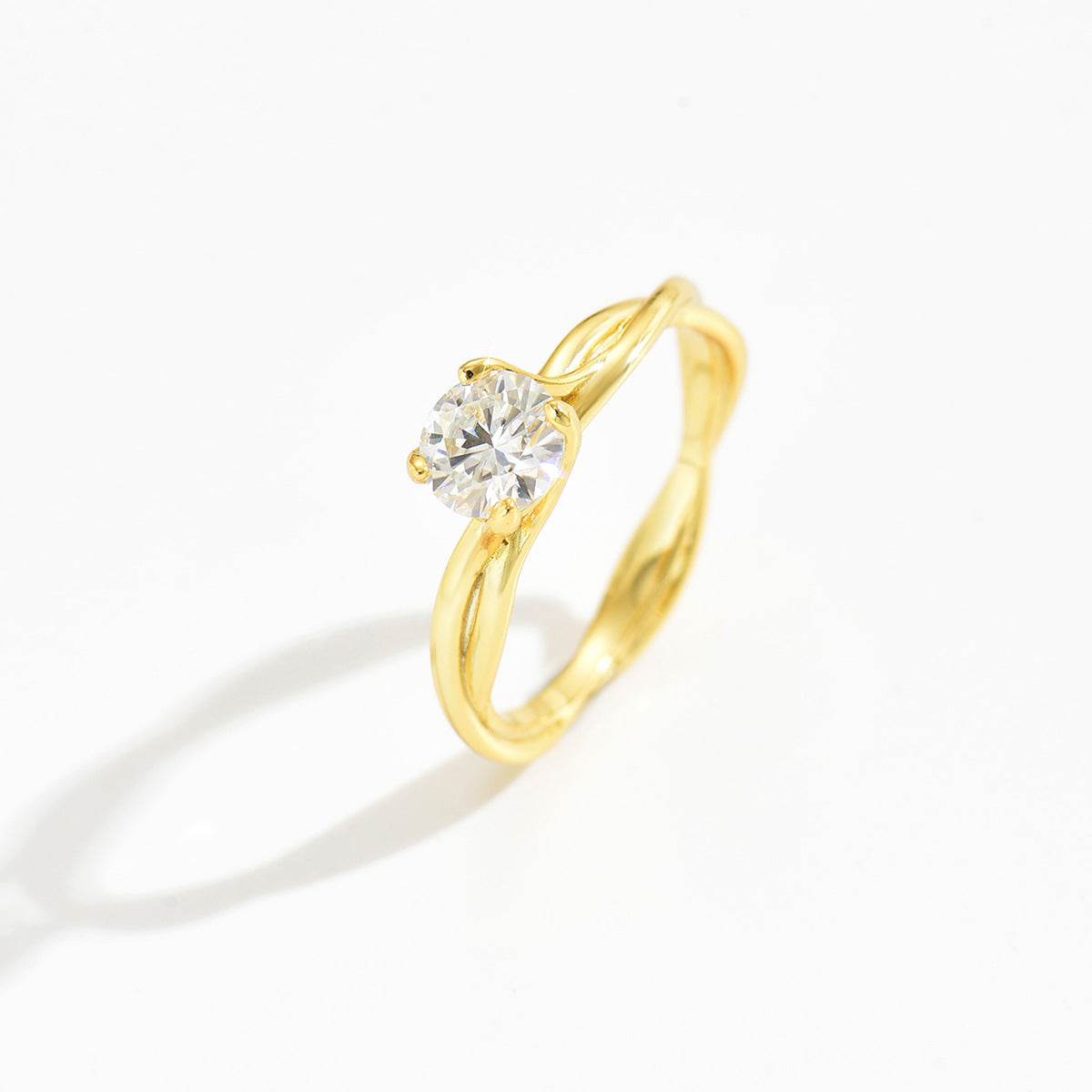 S925 Silver Gold Moissanite Double Ring Light Luxury Engagement Ring - MOWTE