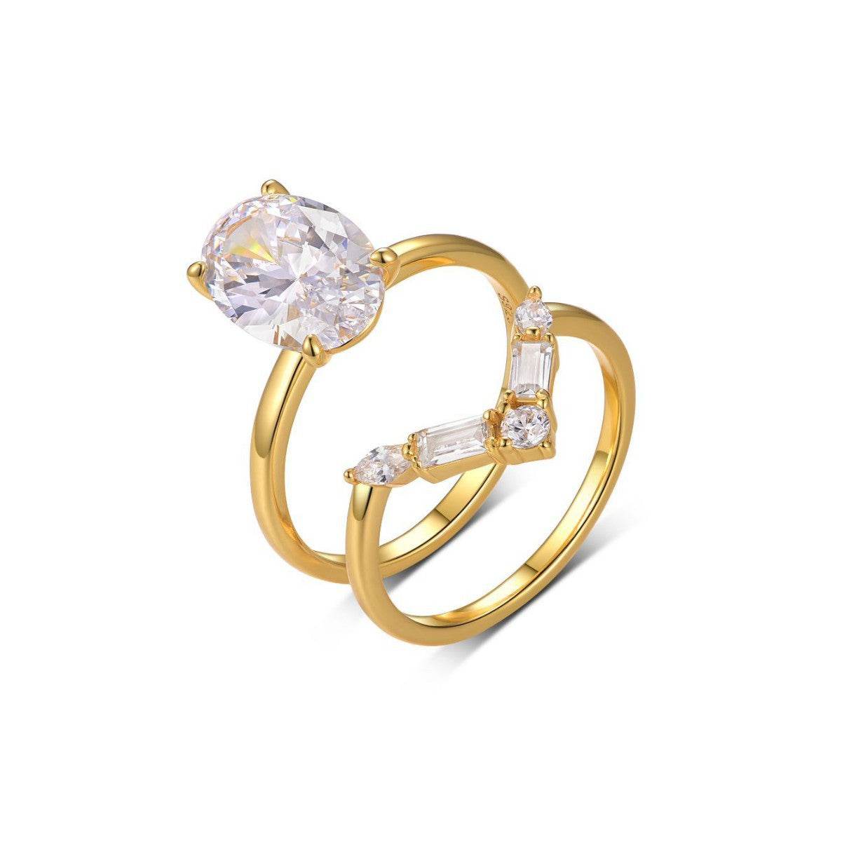 S925 silver two-piece 4.5ct moissanite ring with egg shaped main stone exquisite geometric design - MOWTE