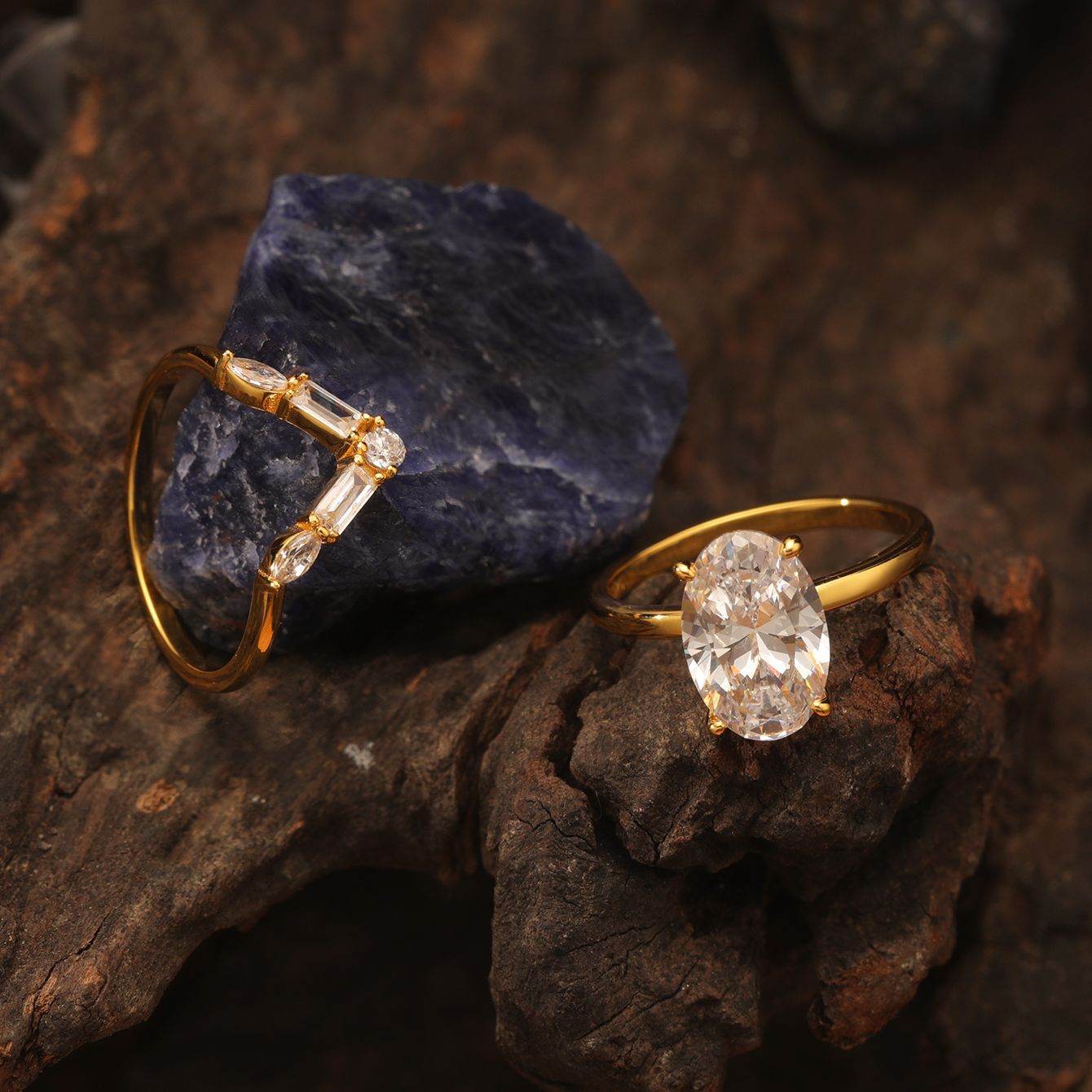 S925 silver two-piece 4.5ct moissanite ring with egg shaped main stone exquisite geometric design - MOWTE