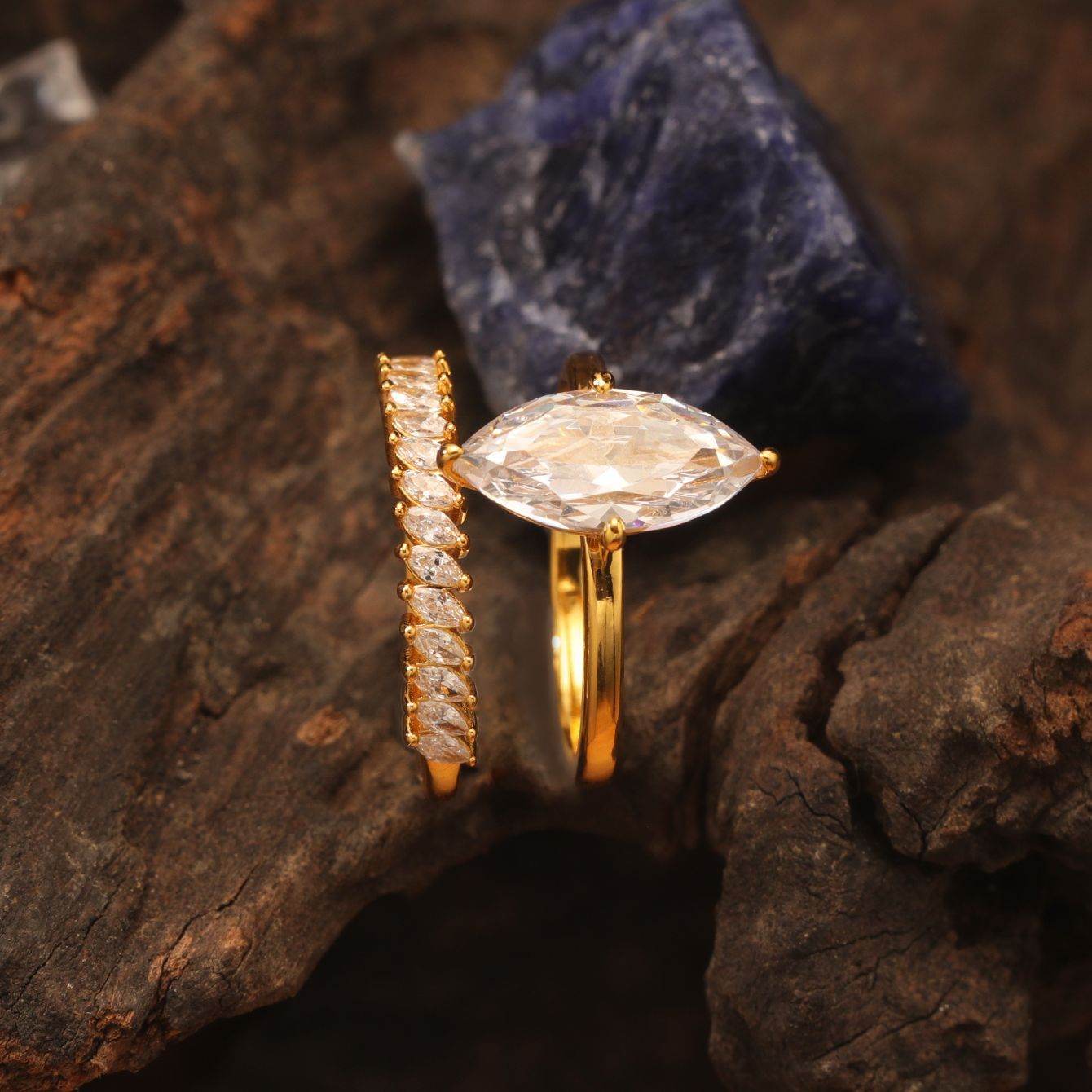 S925 Silver Two-Piece Set Moissanite Ring with 3ct Marquise-Cut Center Stone Exquisite for Stacking - MOWTE