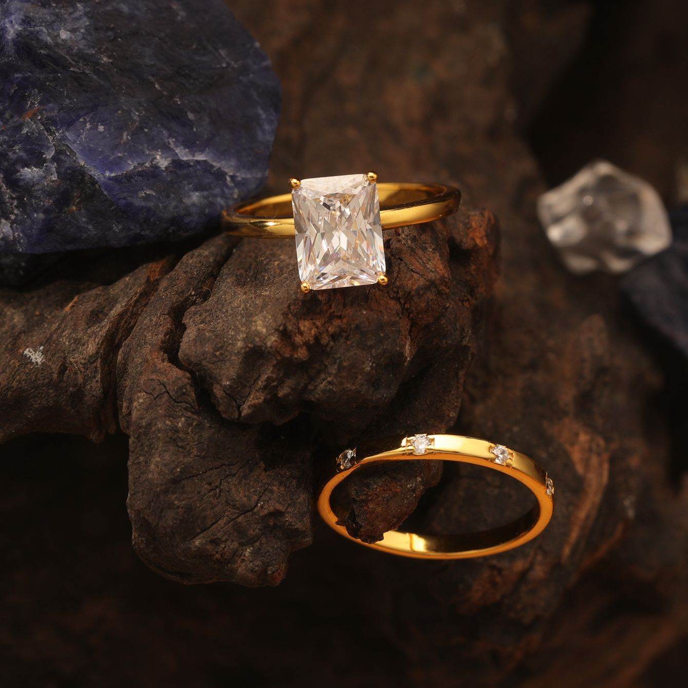 S925 Silver Two-Piece Set Moissanite Ring with 3ct Princess Center Stone Exquisite for Stacking - MOWTE