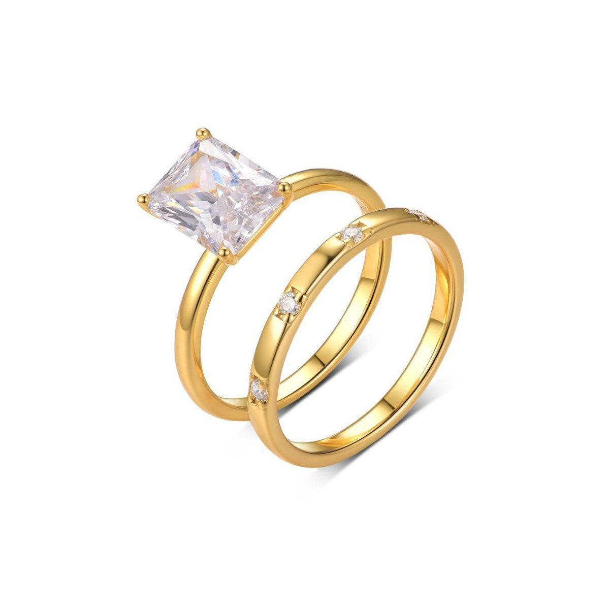 S925 Silver Two-Piece Set Moissanite Ring with 3ct Princess Center Stone Exquisite for Stacking - MOWTE