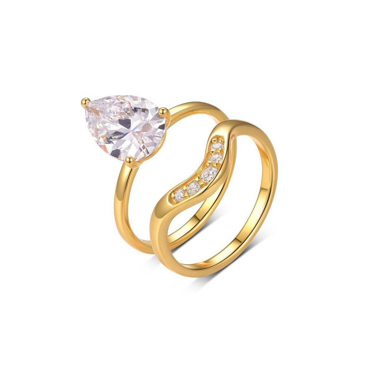 S925 Silver Two-Piece Set Moissanite Ring with 4ct Pear cut Center Stone Exquisite Stacking Wedding - MOWTE