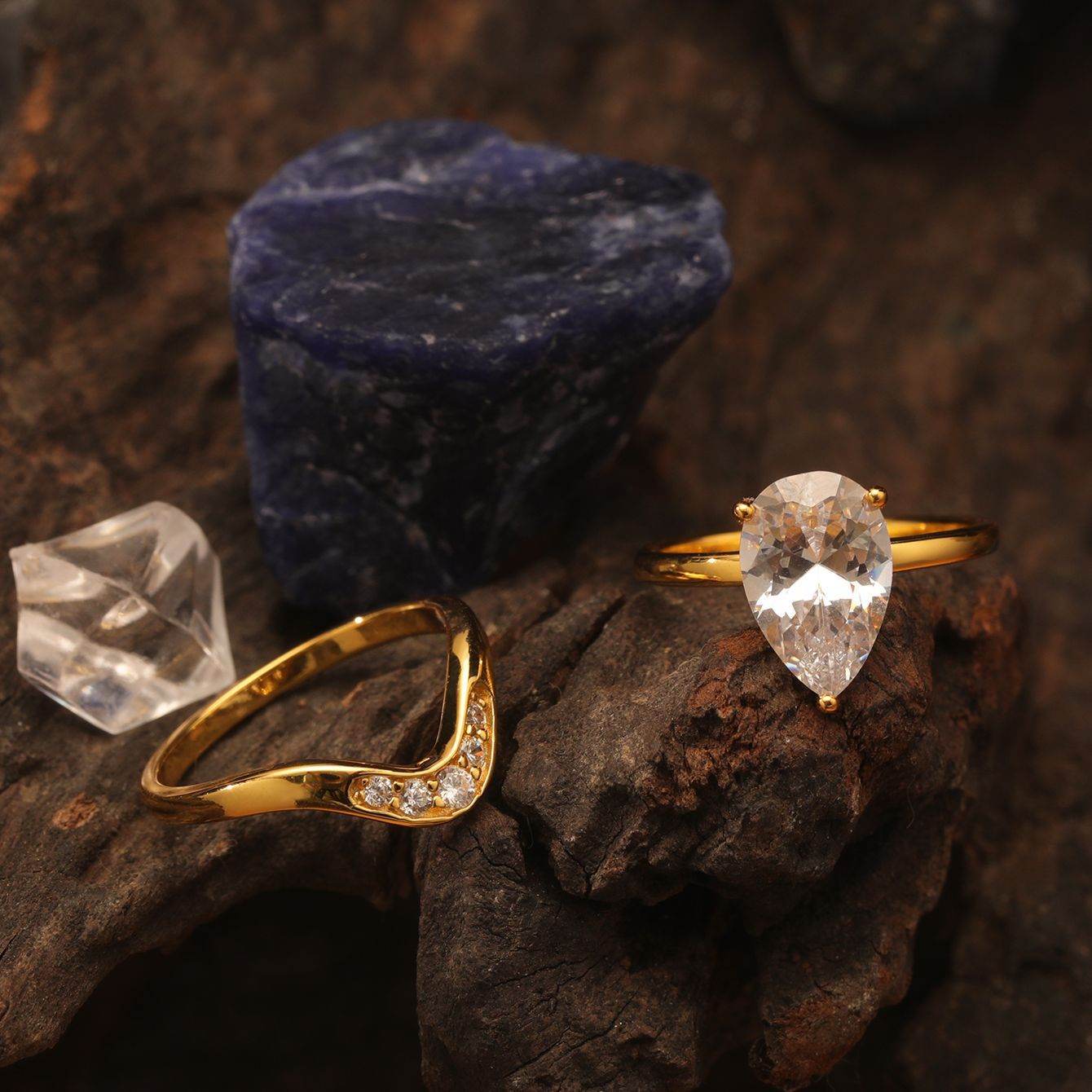 S925 Silver Two-Piece Set Moissanite Ring with 4ct Pear cut Center Stone Exquisite Stacking Wedding - MOWTE