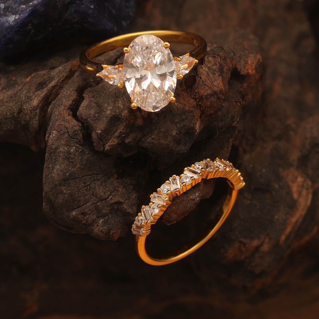 S925 Silver Two-Piece Set Moissanite Ring 4.5ct oval cut Center Stone Exquisite Stacking engagement - MOWTE