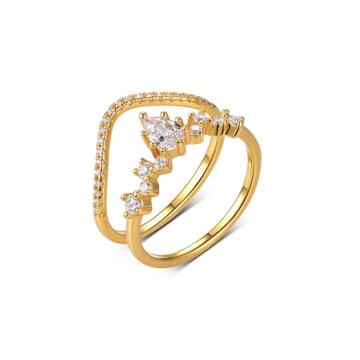 S925 Silver Two-Piece Set Moissanite Ring 0.5ct Center Stone Exquisite Stacking engagement - MOWTE