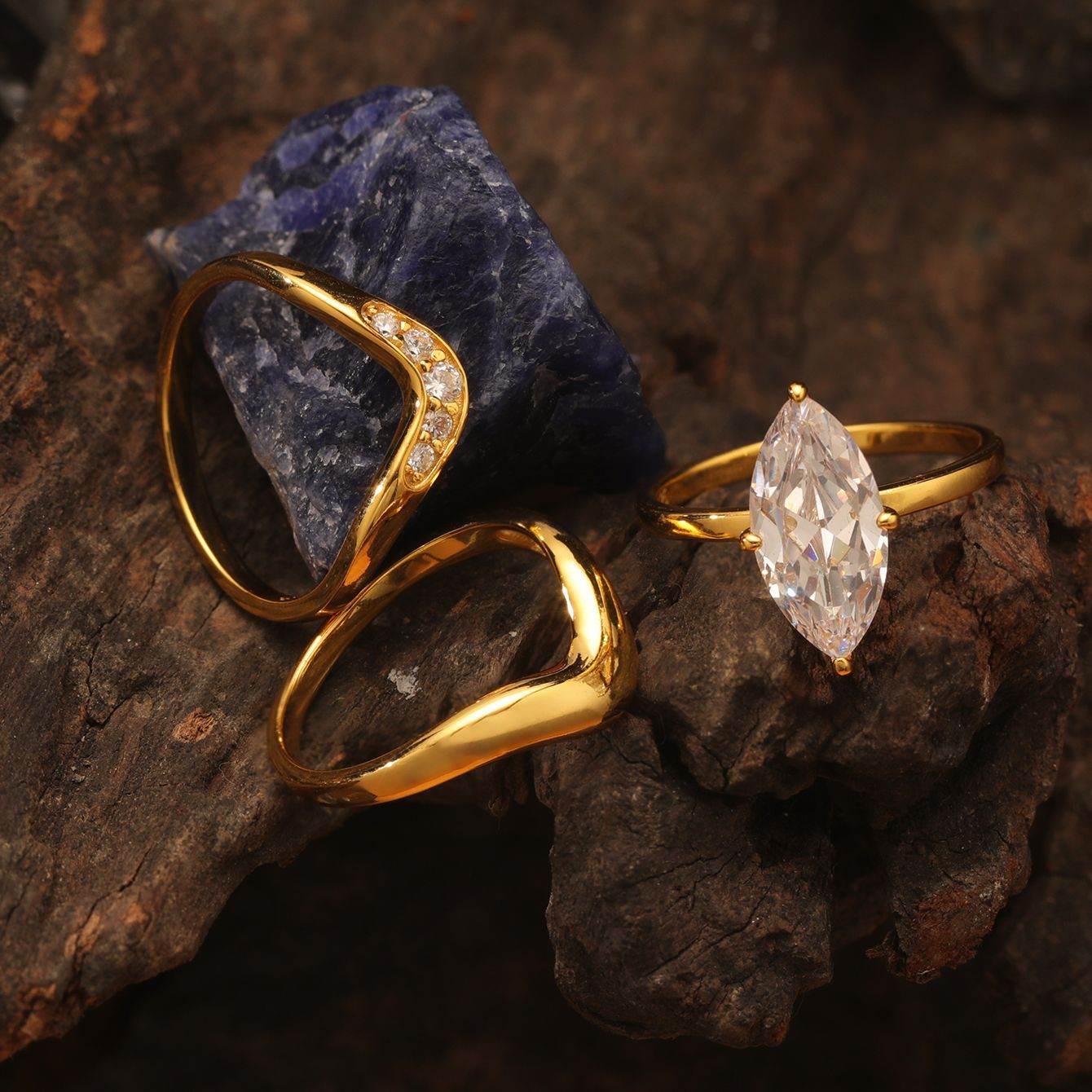 S925 Silver Three-Piece Set Moissanite Ring with 3ct Marquise-Cut Center Stone Exquisite for Stacking - MOWTE