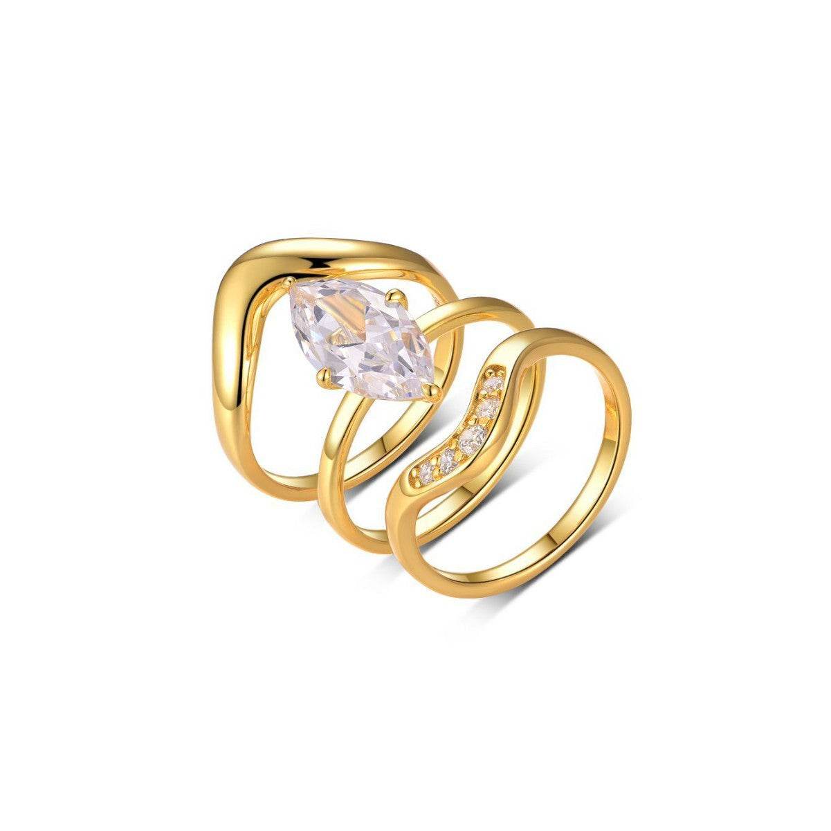 S925 Silver Three-Piece Set Moissanite Ring with 3ct Marquise-Cut Center Stone Exquisite for Stacking - MOWTE