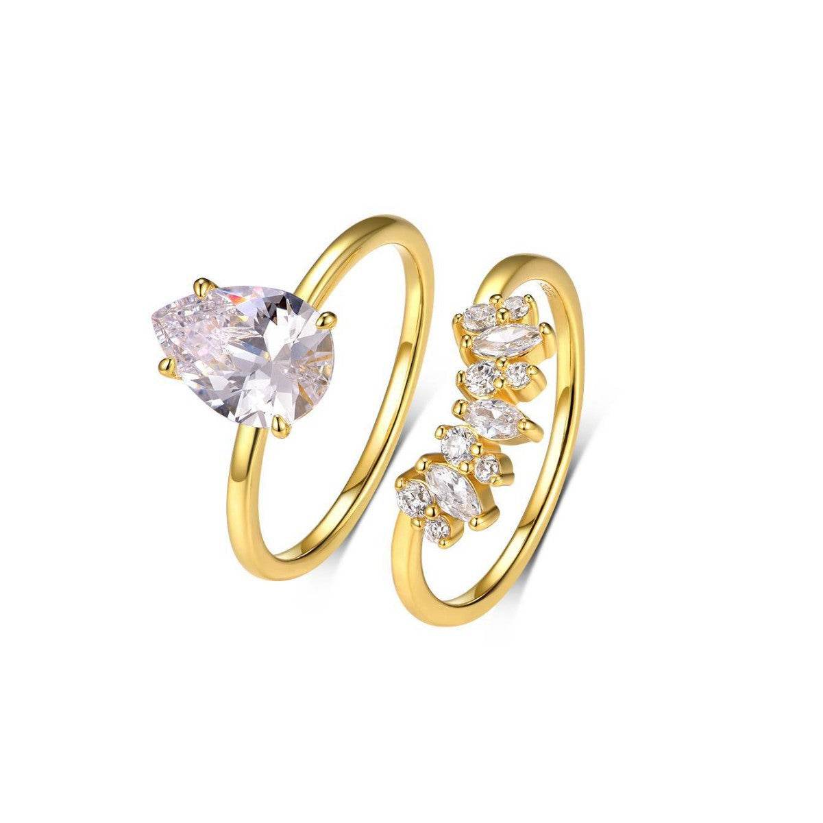 S925 Silver Two-Piece Set Moissanite Ring with 2ct Pear cut Center Stone Exquisite Stacking Wedding - MOWTE
