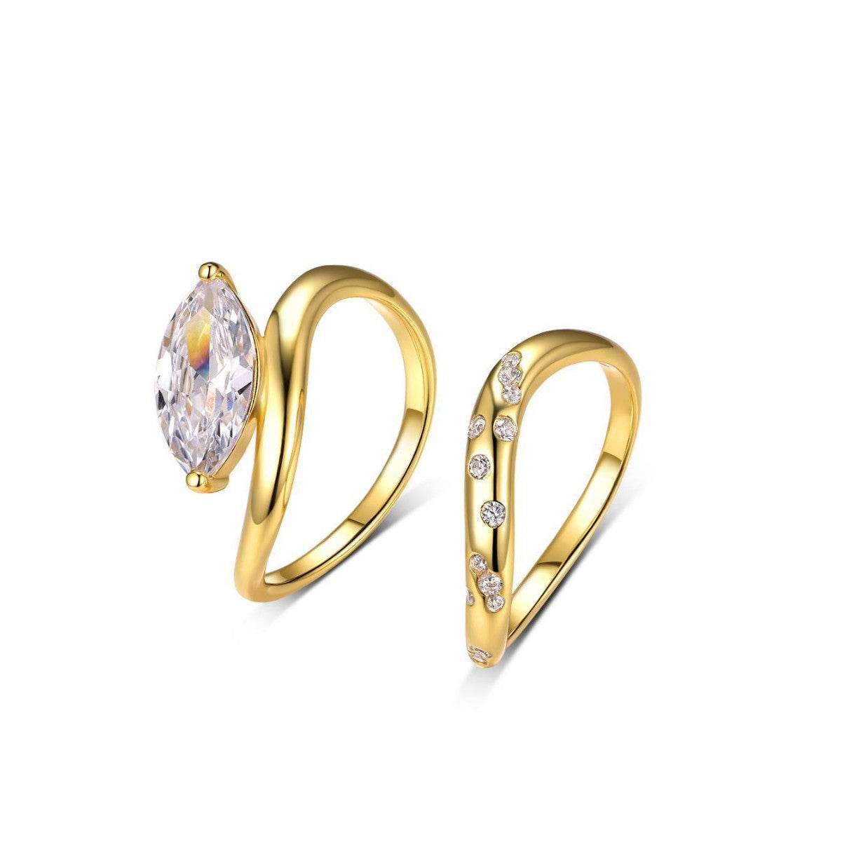 S925 Silver Two-Piece Set Moissanite Ring with 2ct Marquise-Cut Center Stone Exquisite for Stacking - MOWTE