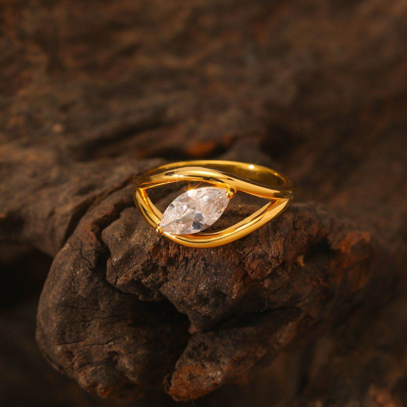 S925 Silver Ring with 1ct Marquise-Cut Center Stone Exquisite for Stacking - MOWTE