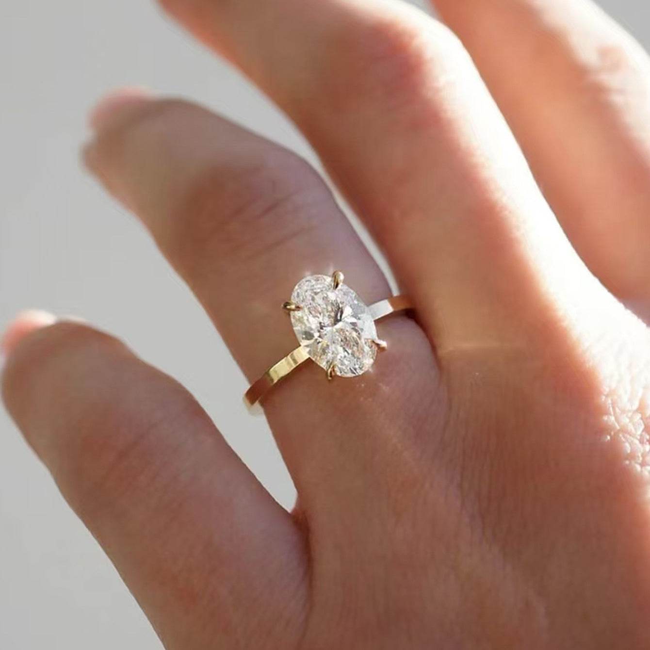 S925 Silver Ring with 2.5ct Oval-Cut Center Stone Exquisite for Stacking - MOWTE