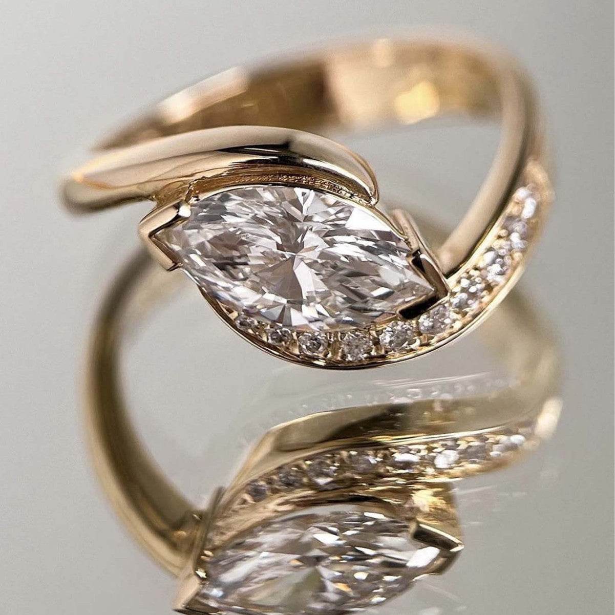 S925 Silver Two-Piece Set Moissanite Ring 1ct Marquise-Cut Center Stone Exquisite for Stacking - MOWTE