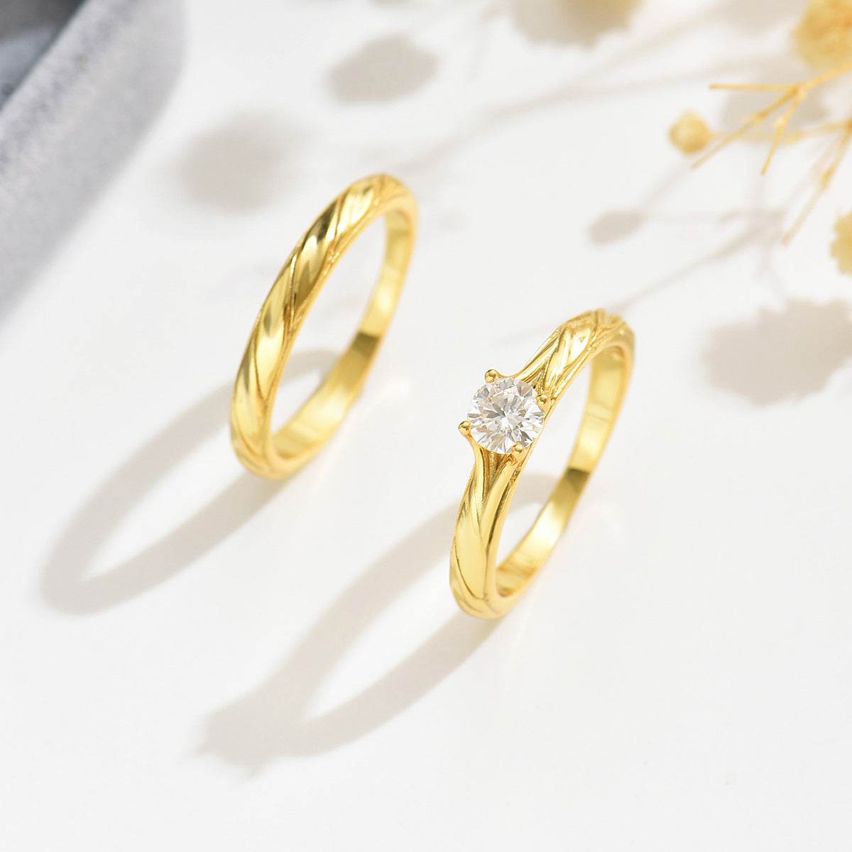 S925 Silver Two-Piece Set Moissanite Ring 0.5ct round-Cut Center Stone Exquisite for Stacking wedding rings - MOWTE