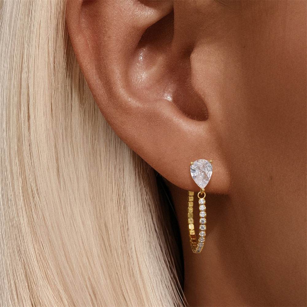 S925 sterling silver fashionable water droplet zircon two wearing methods heart inlaid zircon pendant design sense long earrings - MOWTE