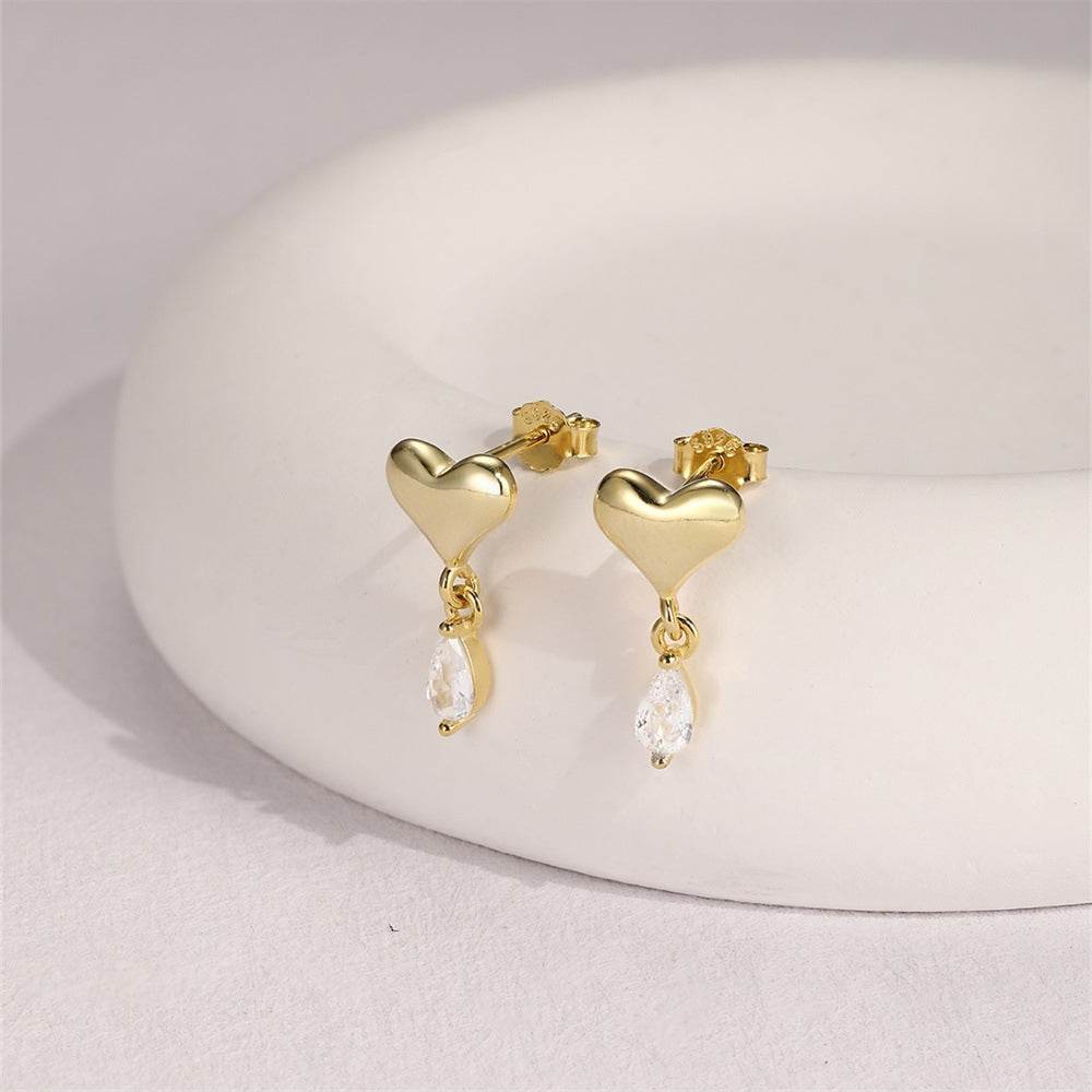 S925 sterling silver heart-shaped zircon pendant for daily wear earrings - MOWTE