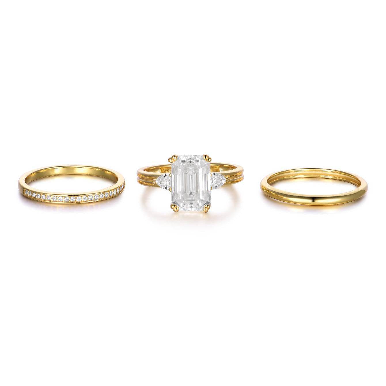 S925 Silver Two-Piece Set Moissanite Ring 3.5ct Center Stone Exquisite for Stacking wedding rings - MOWTE