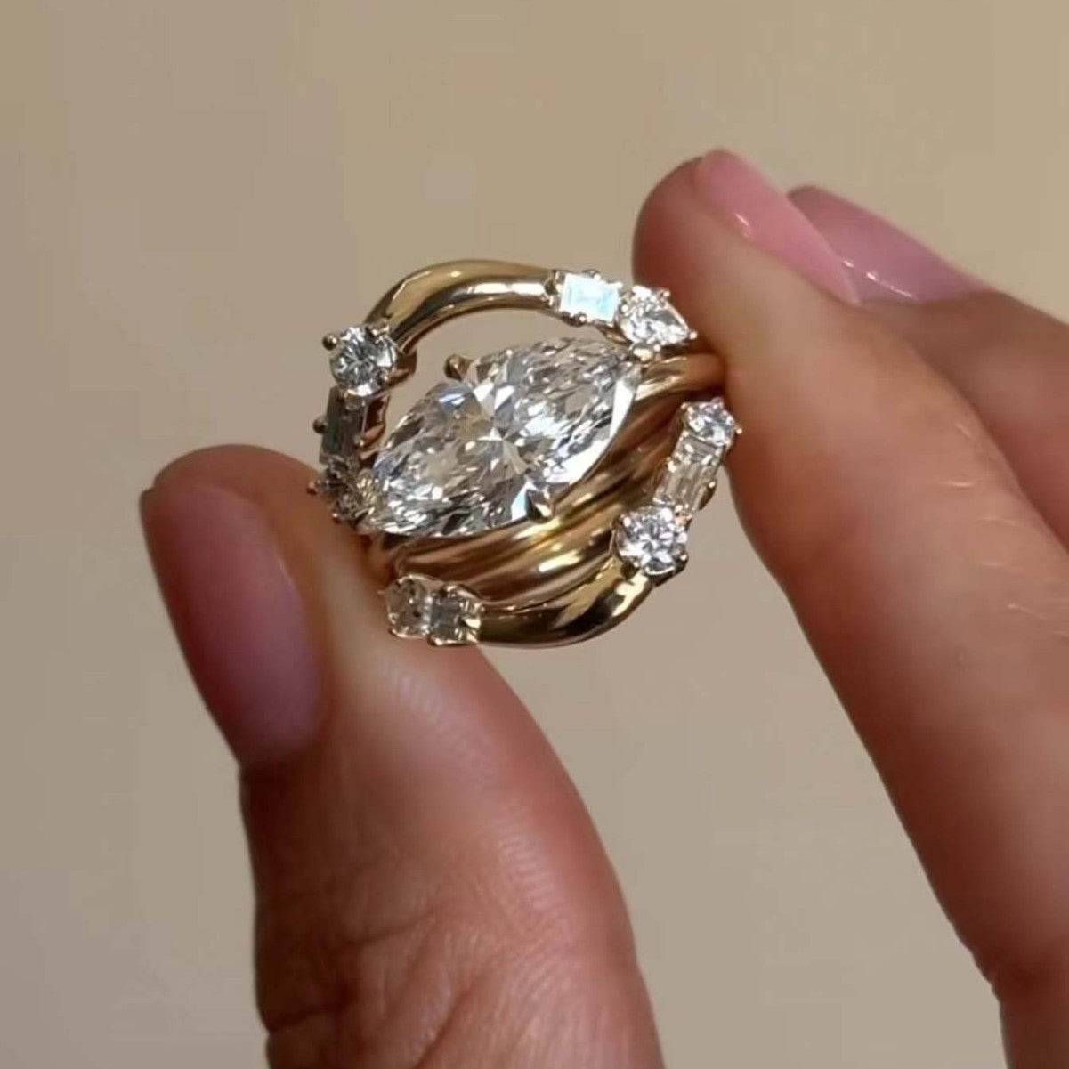 S925 Silver Two-Piece Set Moissanite Ring 1ct Center Stone Exquisite for Stacking wedding rings - MOWTE