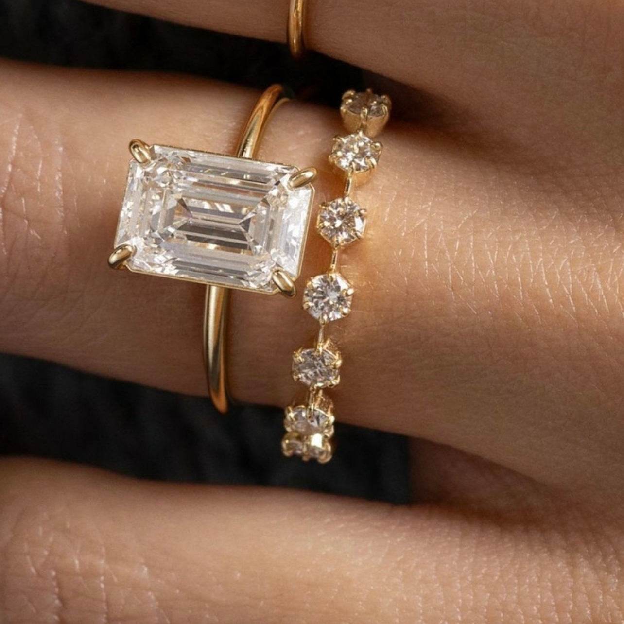 S925 Silver Two-Piece Set Moissanite Ring with 3.5ct Center Stone Exquisite Stacking Wedding - MOWTE