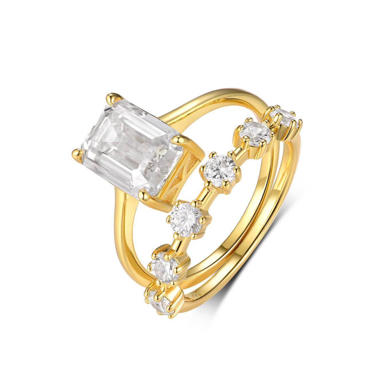 S925 Silver Two-Piece Set Moissanite Ring with 3.5ct Center Stone Exquisite Stacking Wedding - MOWTE