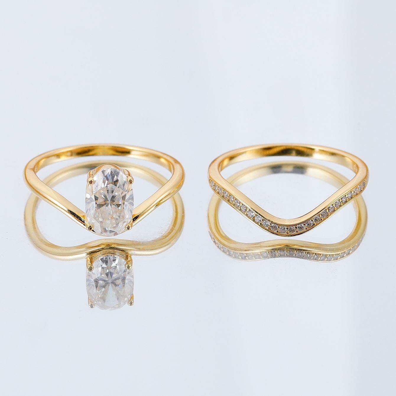 S925 Silver Two-Piece Set Moissanite Ring with 2ct Center Stone Engagement Exquisite Stacking - MOWTE