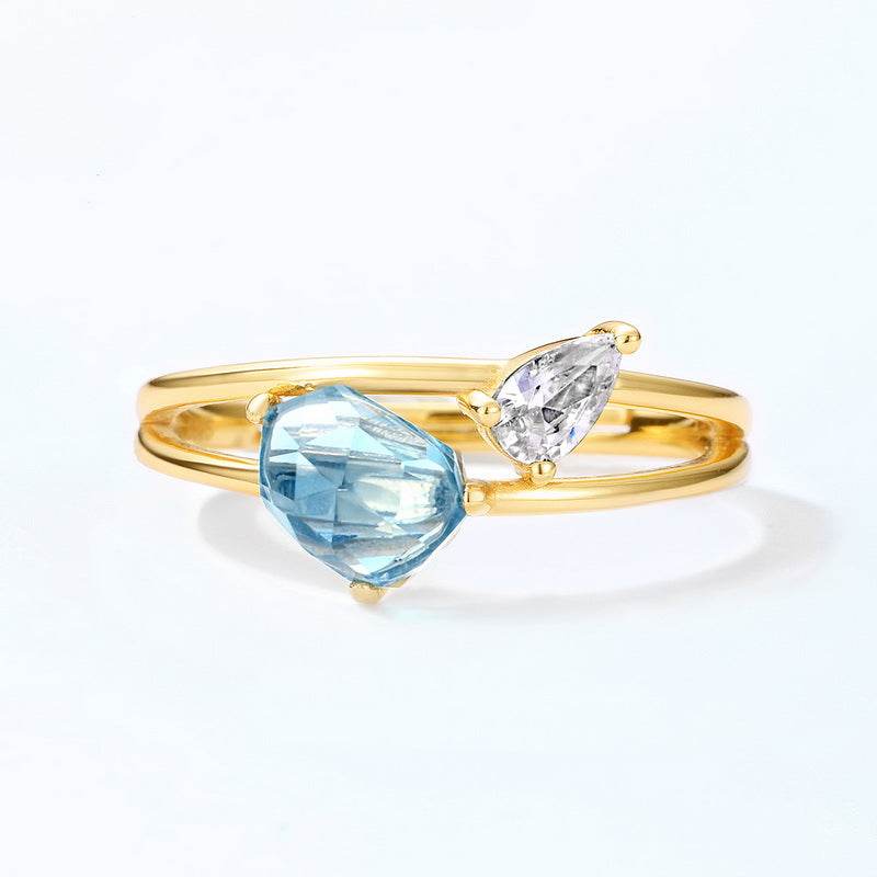 Minimally designed geometric topaz ring for women's fashion S925 pure silver gold-plated ring niche - MOWTE