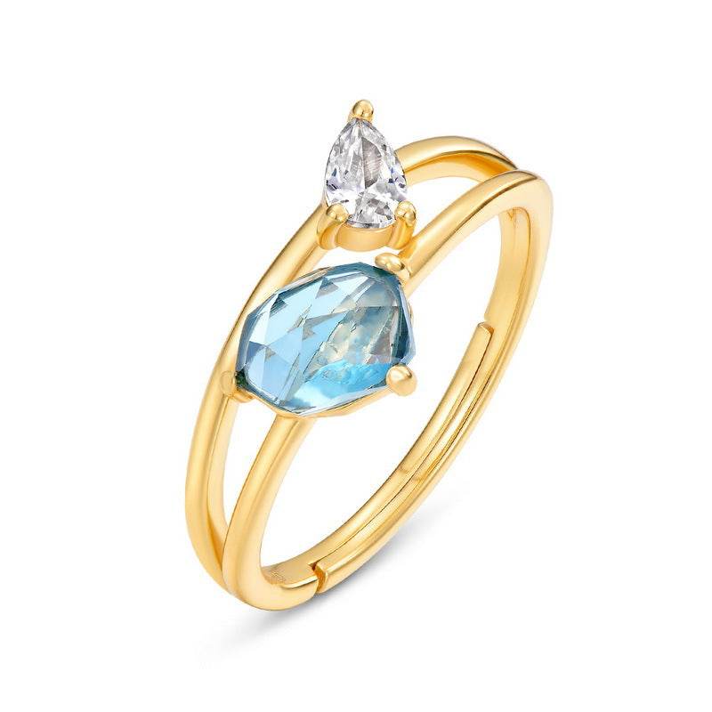 Minimally designed geometric topaz ring for women's fashion S925 pure silver gold-plated ring niche - MOWTE