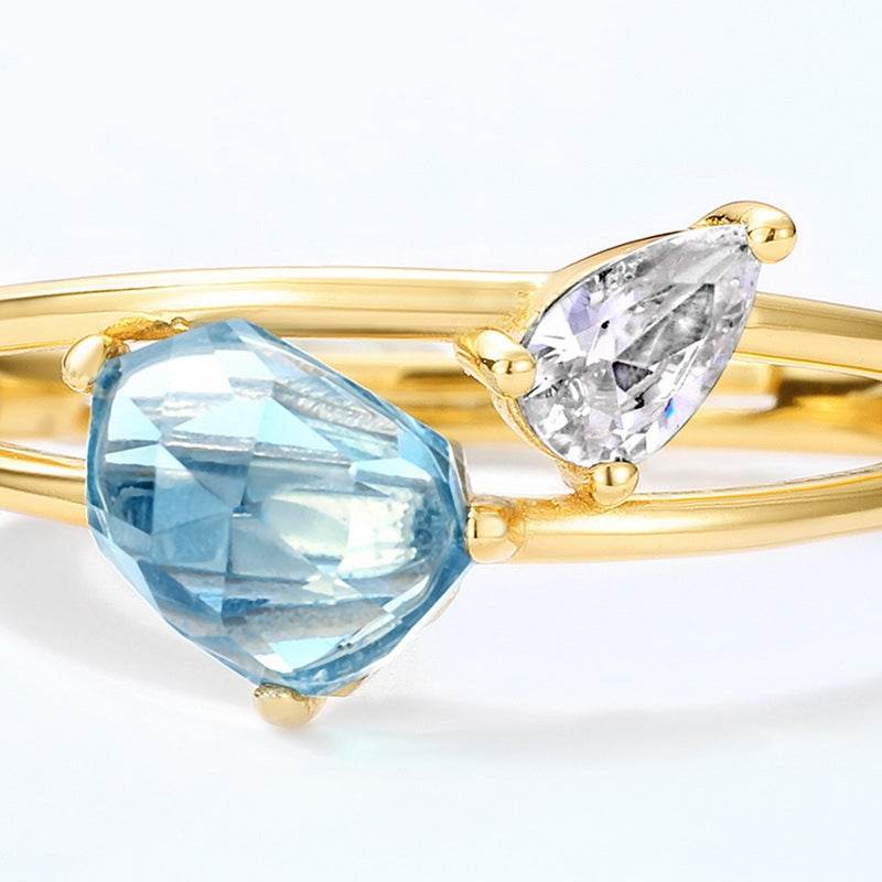 Minimally designed geometric topaz ring for women's fashion S925 pure silver gold-plated ring niche - MOWTE