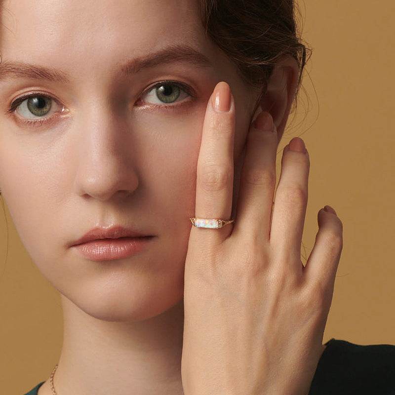 Colorful Opal Ring S925 Pure Silver Finger Ring with Removable Simple Style Women's Festival Gift - MOWTE