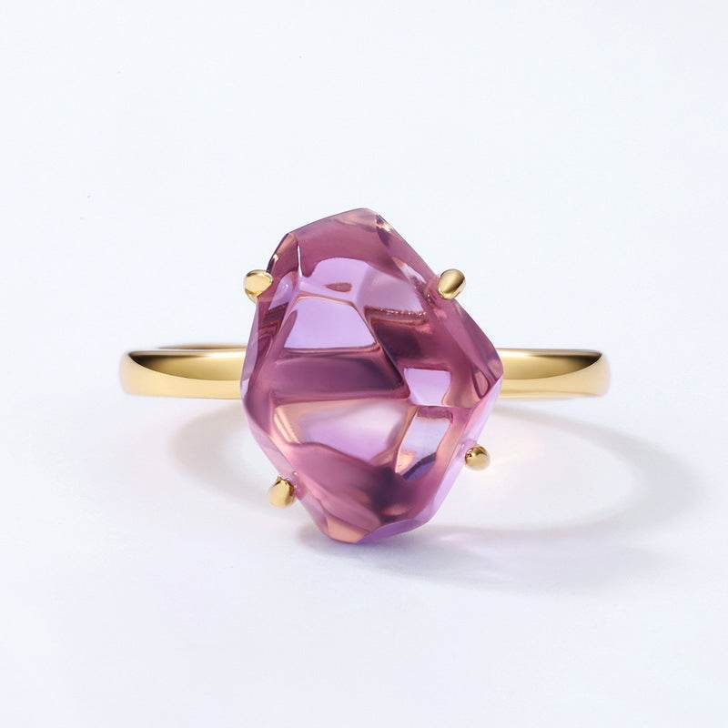 Amethyst ring S925 sterling silver gold-plated irregular ring - MOWTE