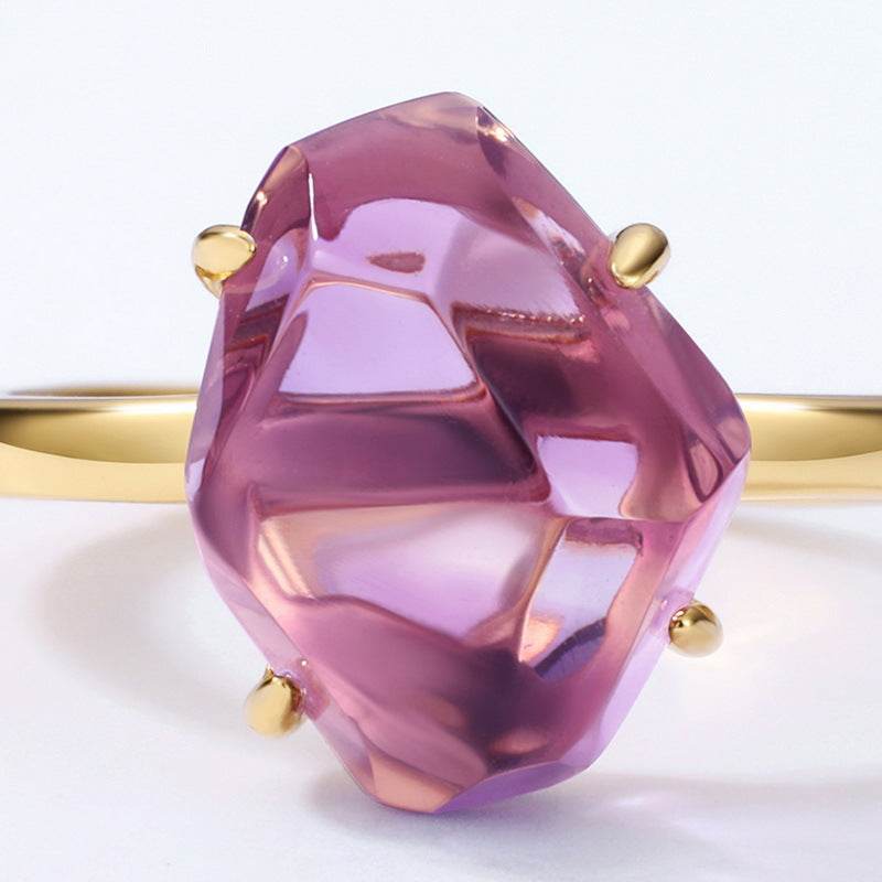 Amethyst ring S925 sterling silver gold-plated irregular ring - MOWTE