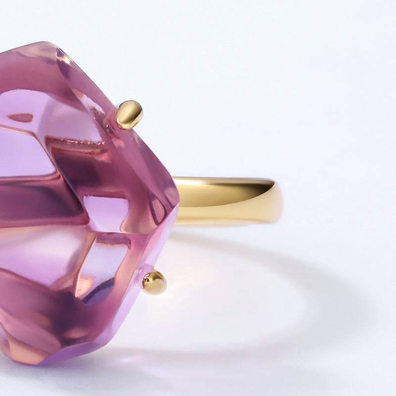 Amethyst ring S925 sterling silver gold-plated irregular ring - MOWTE