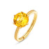 Round Natural Citrine Gold-Plated Ring Simple S925 Sterling Silver Geometric Band - MOWTE
