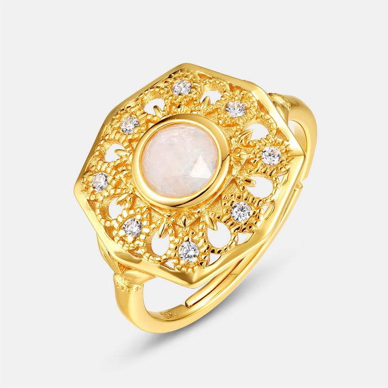 Exquisite 925 sterling silver gold-plated ring made of natural moonstone - MOWTE