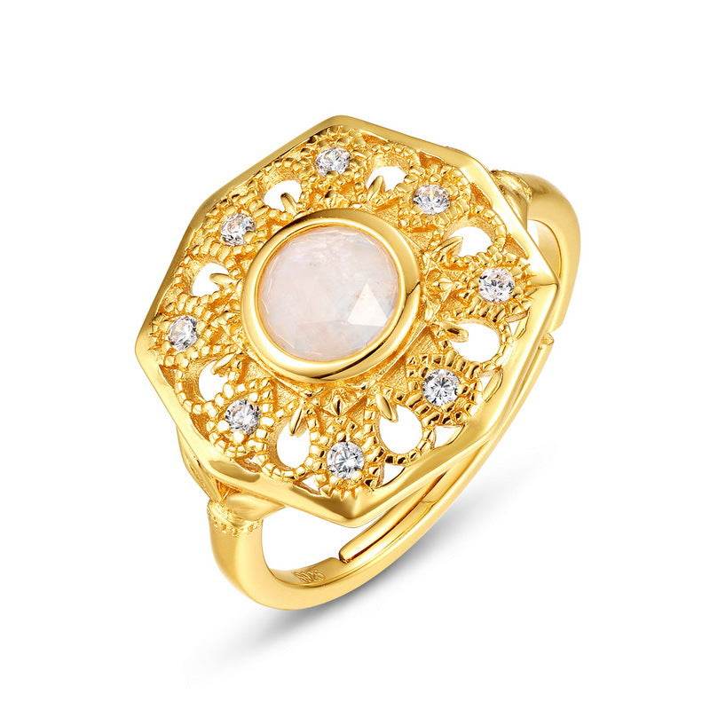 Exquisite 925 sterling silver gold-plated ring made of natural moonstone - MOWTE
