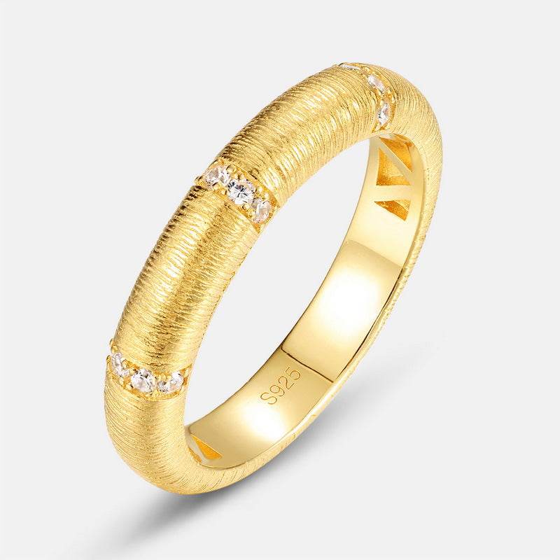 Wire drawing craft ring S925 pure silver gold-plated fingers ring - MOWTE