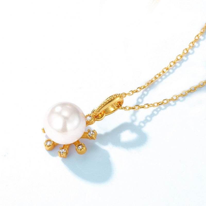 Commuting minimalist geometric pearl pendant S925 pure silver pearl necklace - MOWTE