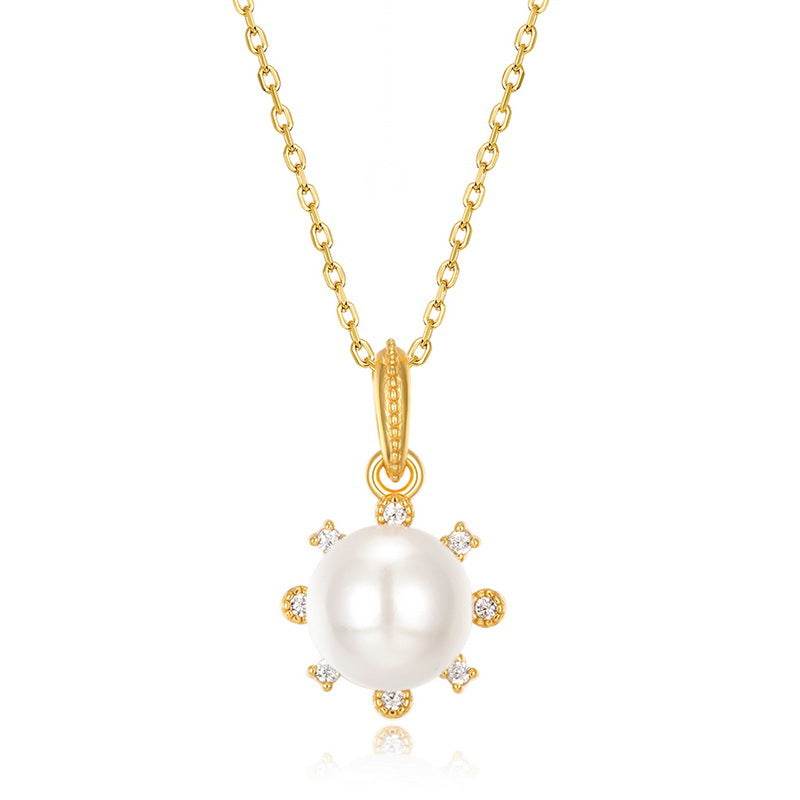 Commuting minimalist geometric pearl pendant S925 pure silver pearl necklace - MOWTE