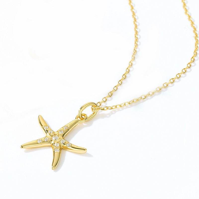 Light luxury white zirconium starfish 925 sterling silver seaside resort series star pendant - MOWTE