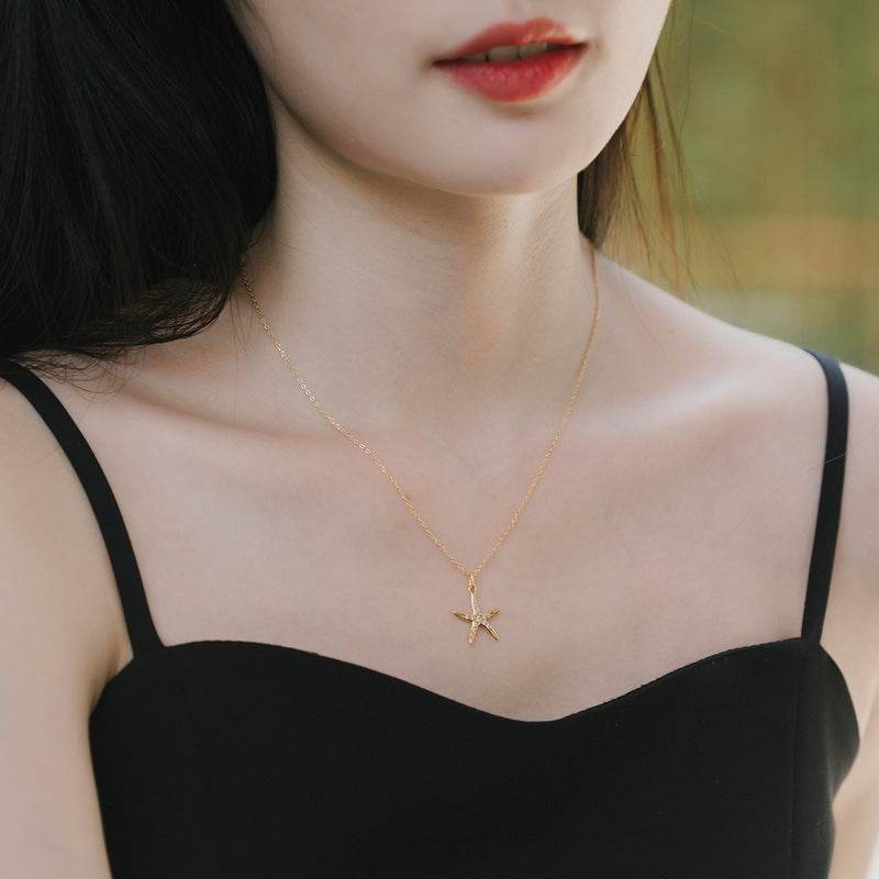 Light luxury white zirconium starfish 925 sterling silver seaside resort series star pendant - MOWTE