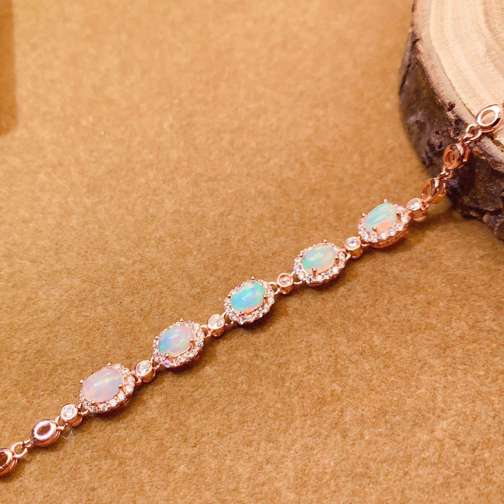 S925 pure silver natural opal oval 4 * 6mm bracelet - MOWTE