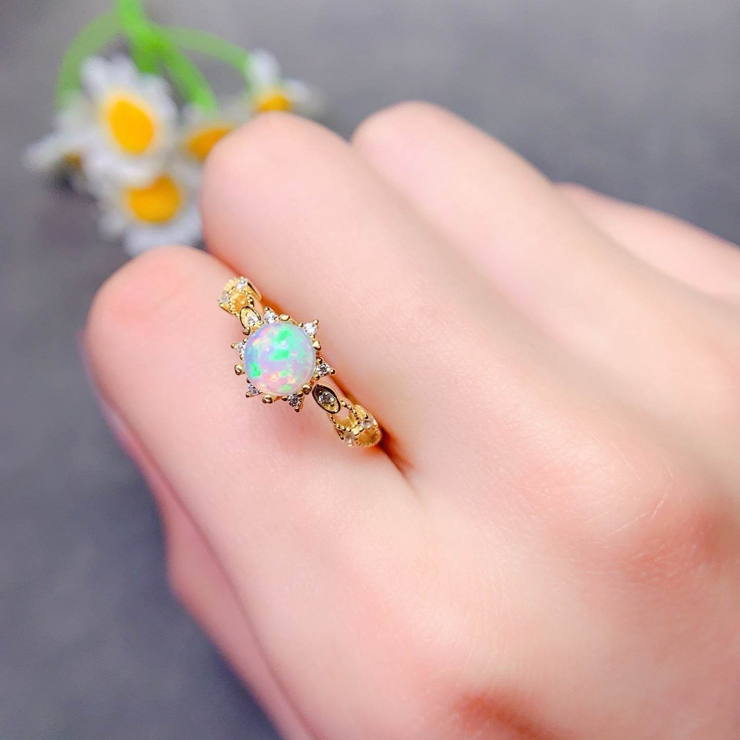S925 pure silver natural opal ring - MOWTE