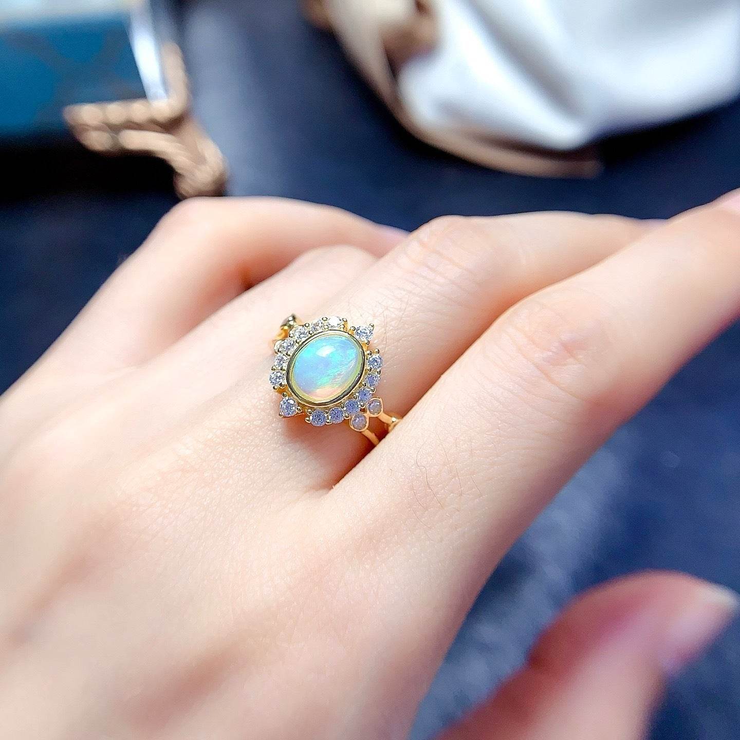 S925 pure silver natural opal ring - MOWTE
