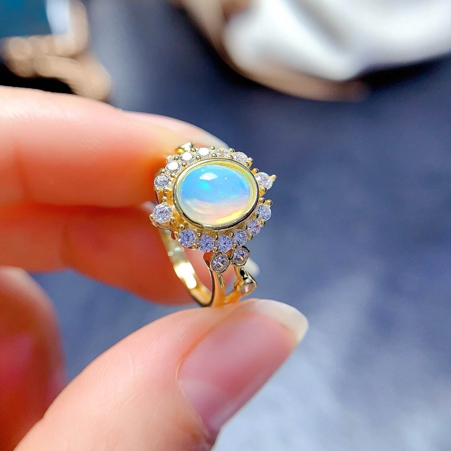 S925 pure silver natural opal ring - MOWTE