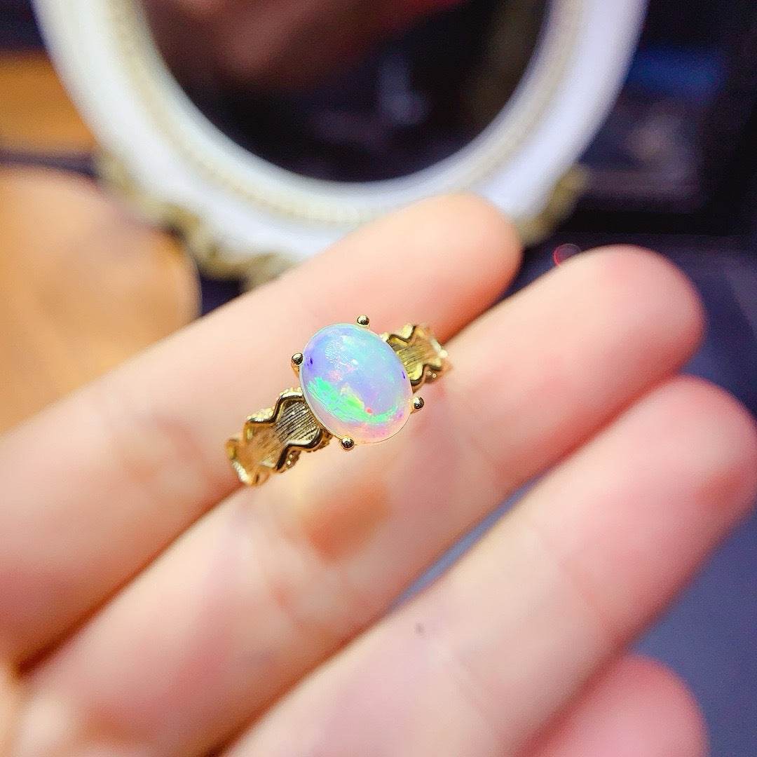S925 pure silver natural opal ring - MOWTE