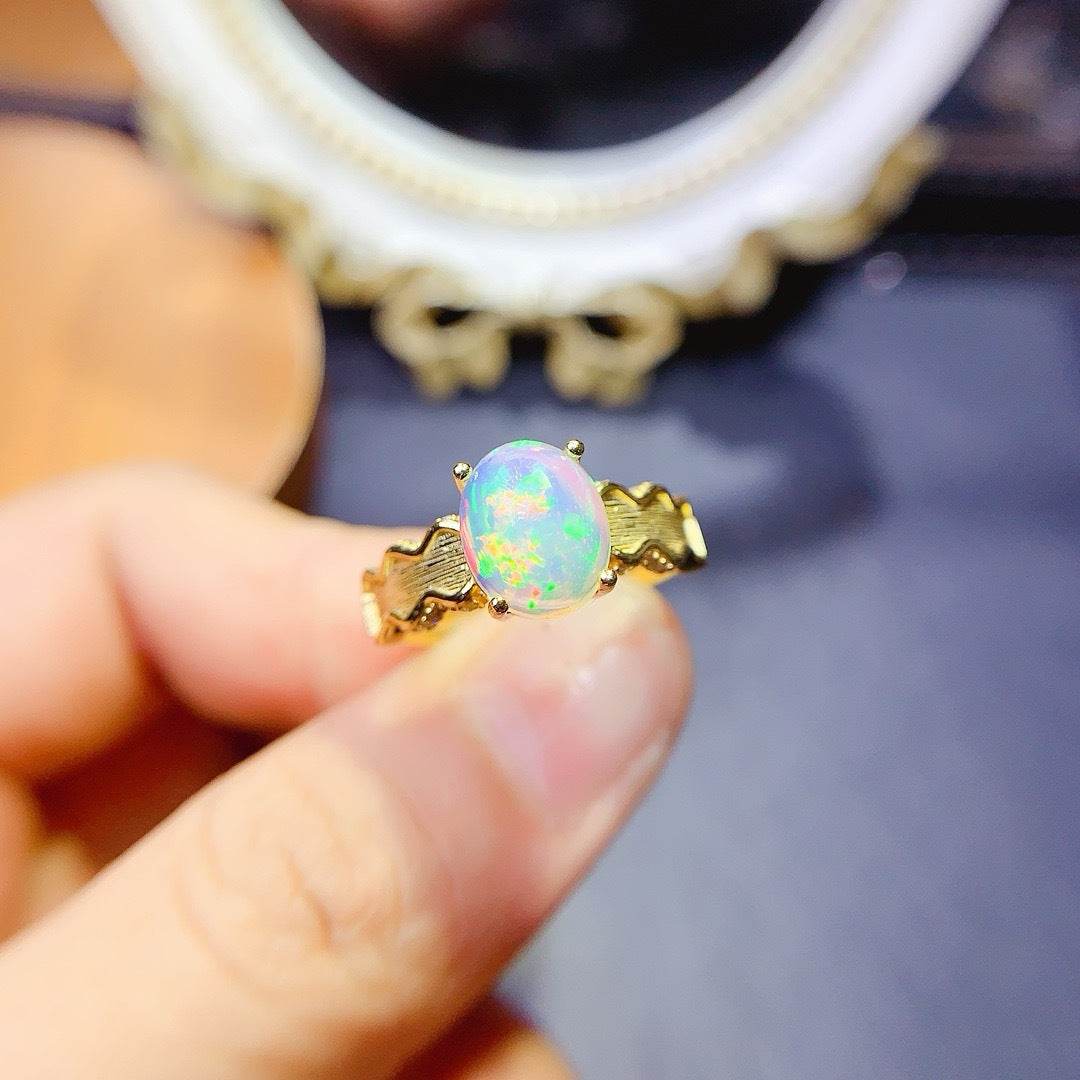 S925 pure silver natural opal ring - MOWTE