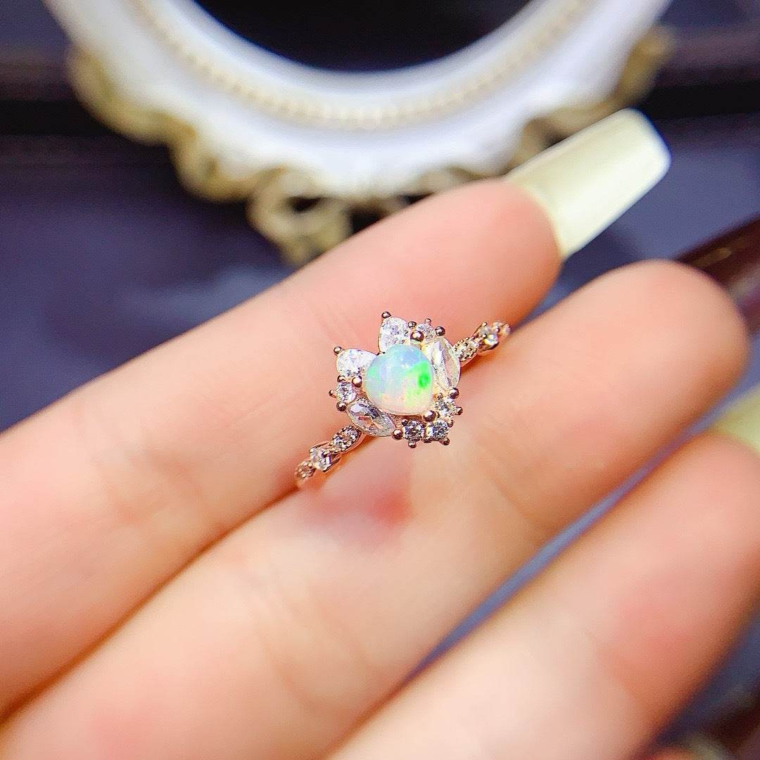 S925 pure silver natural opal ring - MOWTE