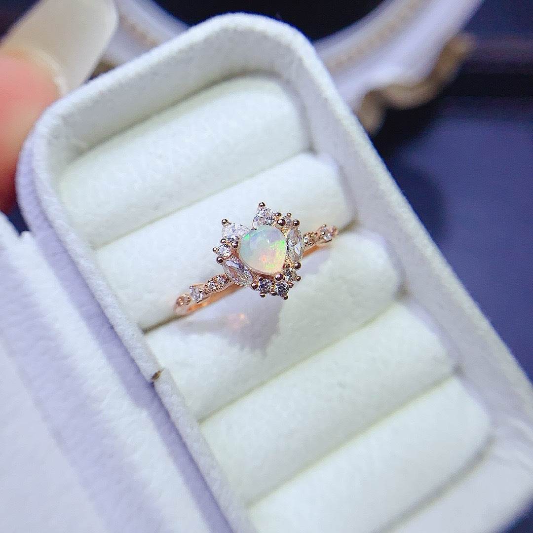 S925 pure silver natural opal ring - MOWTE