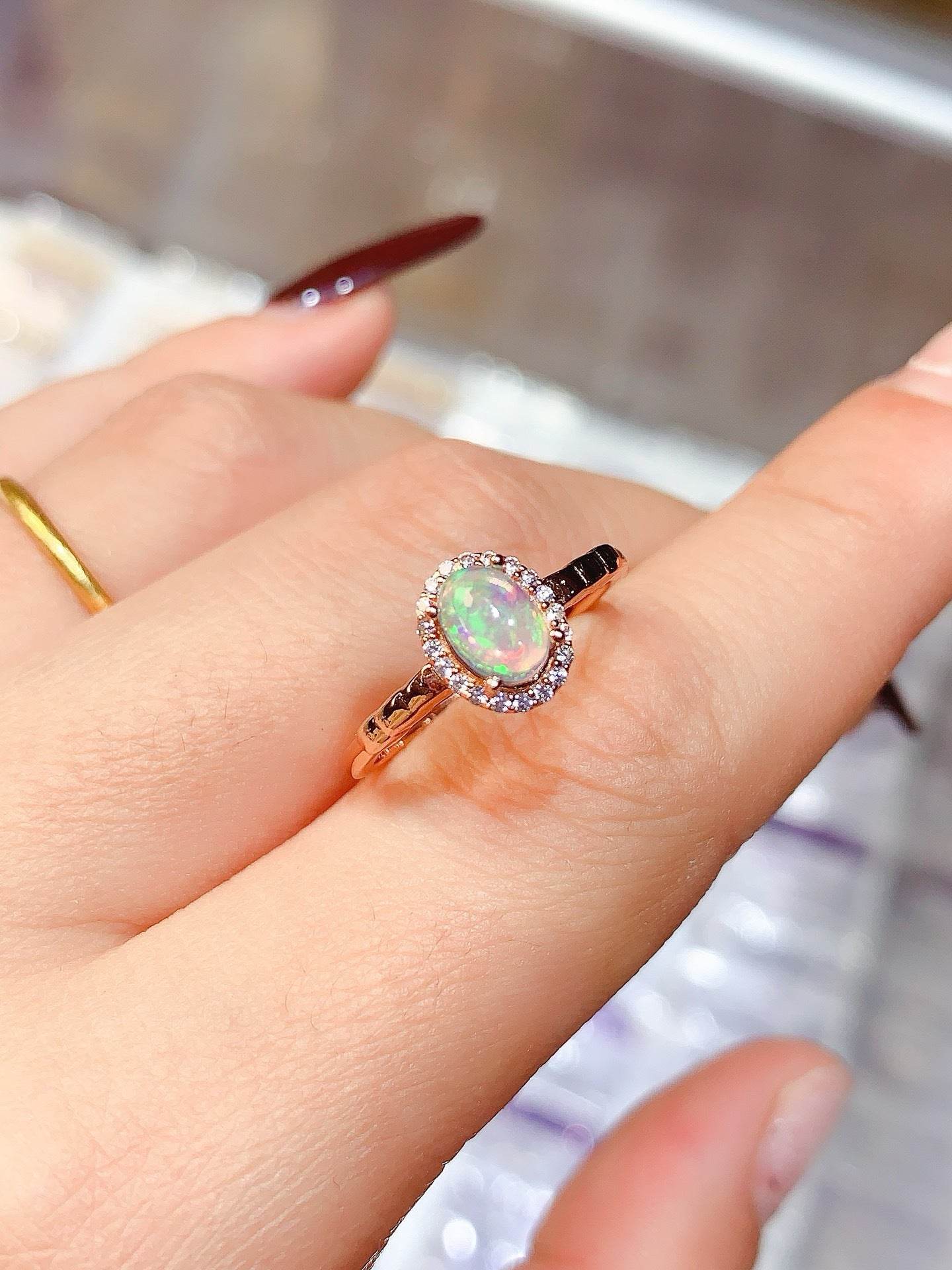 S925 pure silver natural opal ring - MOWTE